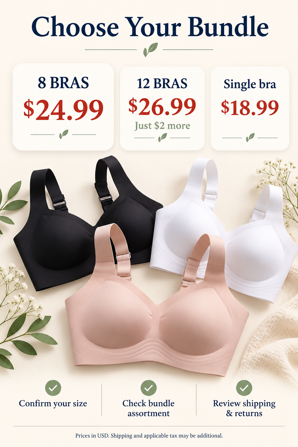 🌸 Women's V-Neck Bras in Solid Colors & Prints 🔥 Everyday Comfort | Clearance Bundle Deal