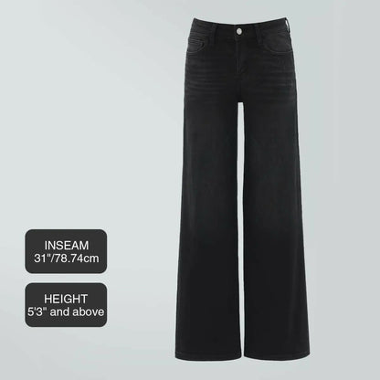 Mid-low Rise Baggy Jeans Stretchy Wide Leg for Women Distressed Pants