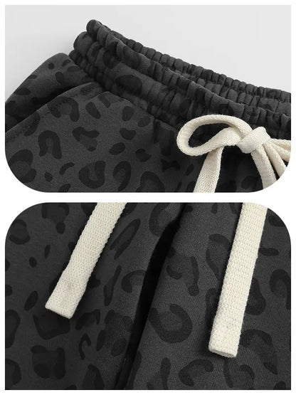 Men's leopard-print casual trousers with side pockets