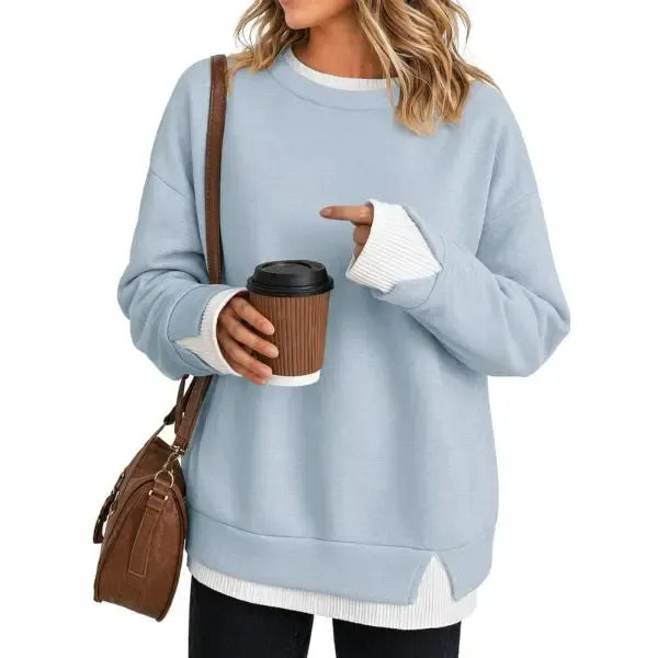 🍂 FALL SPECIAL |🔥 8 FOR ONLY $29.99! Women's Striped Patchwork Oversized Sweatshirts – Cozy Drop Shoulder Casual Tops