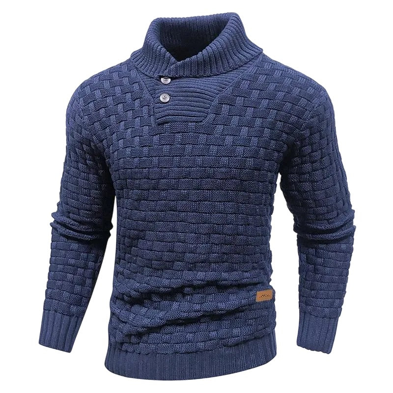 💚Men's Regular Textured Patched Detail Shawl Collar Sweater