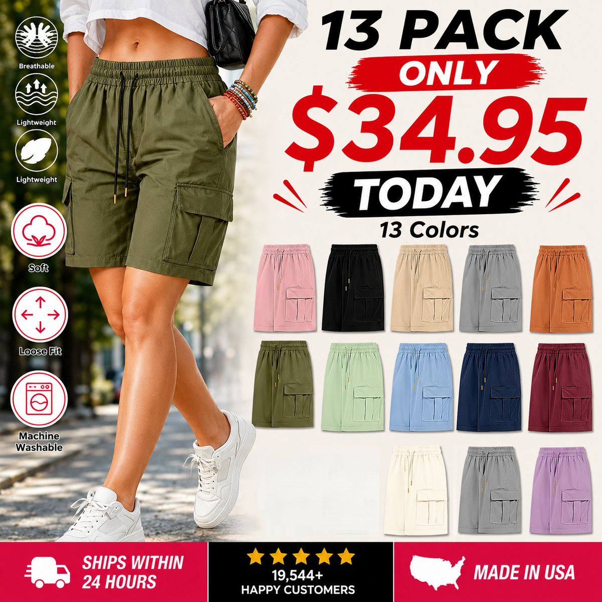 【LAST DAY SALE】Women's outdoor cargo shorts—multi-pocket design.