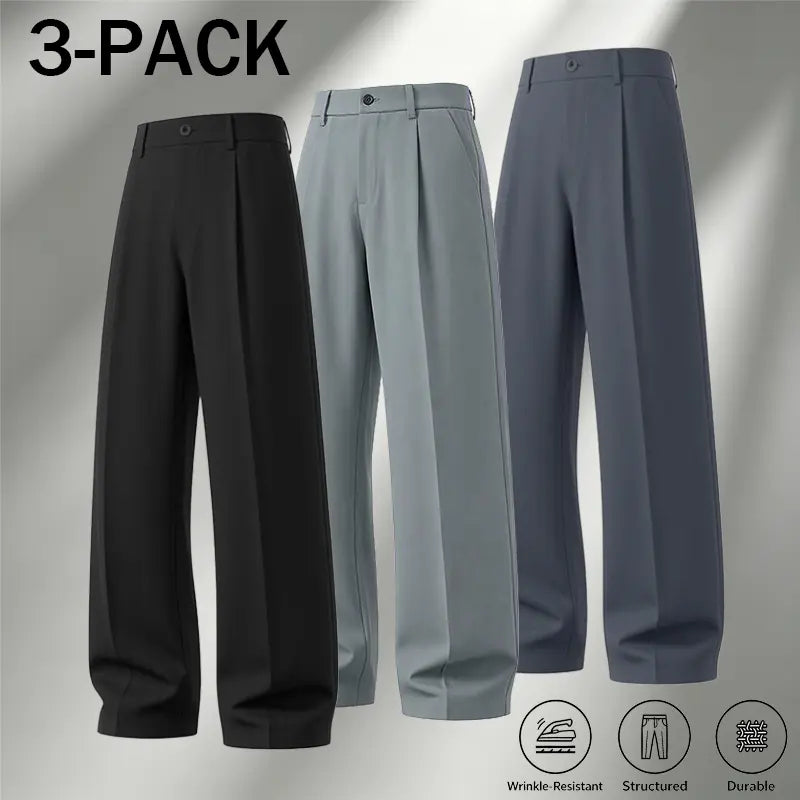 Men's Ice Silk Business Casual Pants, High Waist Pleated Slacks