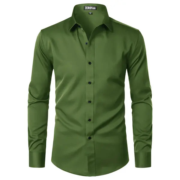 Men's Satin Long Sleeve Dress Shirt Slim Fit