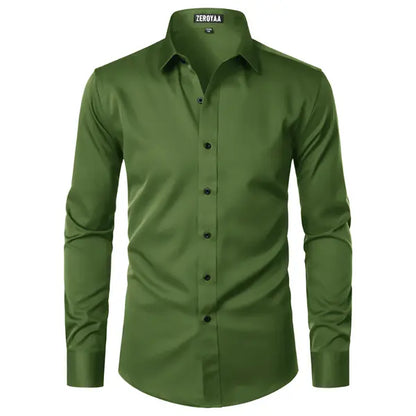 Men's Satin Long Sleeve Dress Shirt Slim Fit