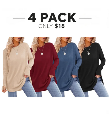 Womens Long Sleeve Round Neck Tunic Tops