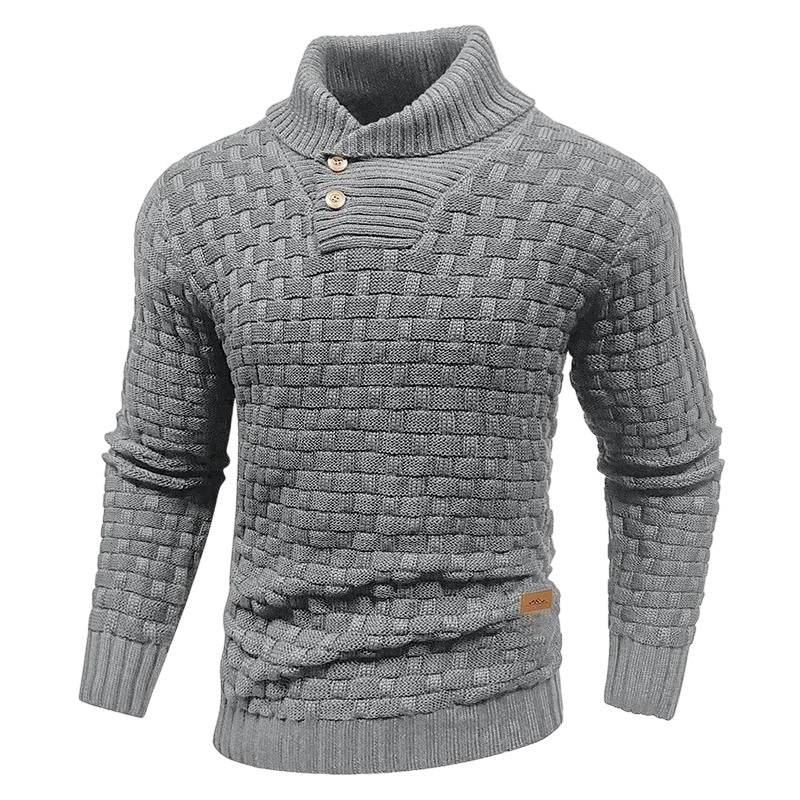 💚Men's Regular Textured Patched Detail Shawl Collar Sweater