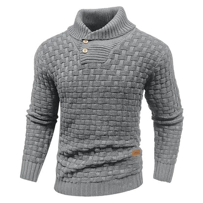 💚Men's Regular Textured Patched Detail Shawl Collar Sweater