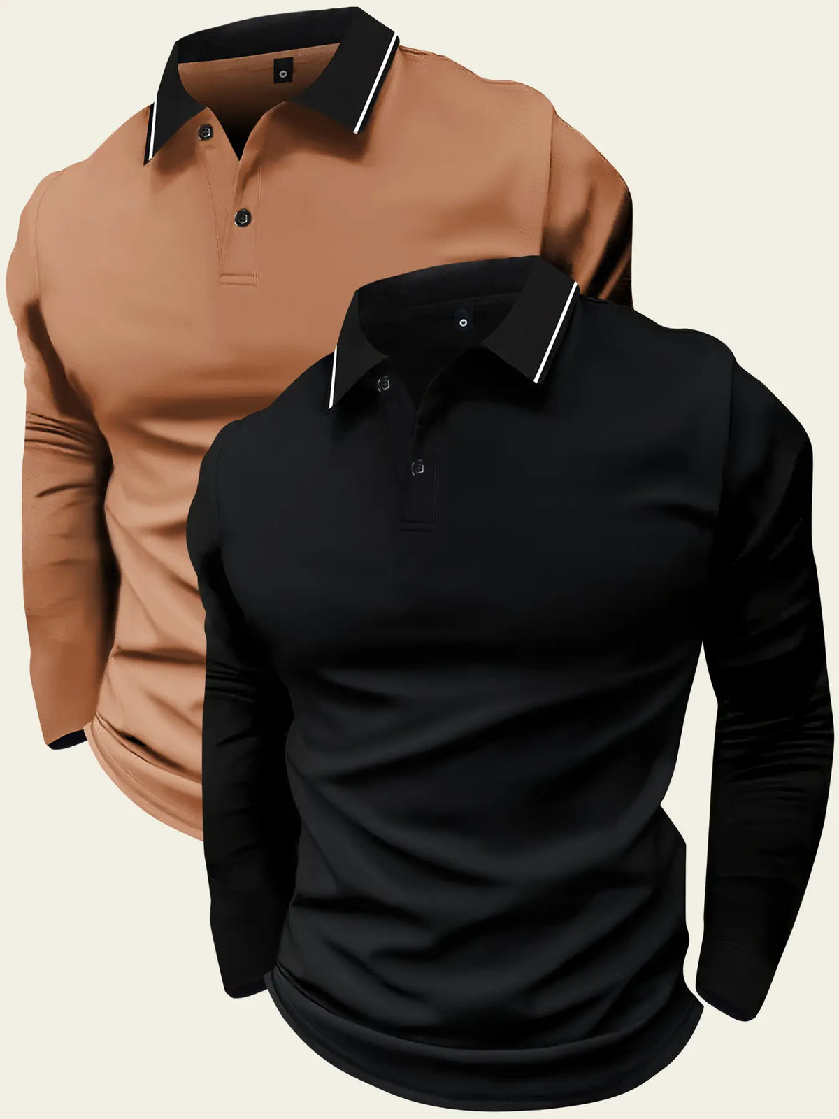 2-Pack Men's Long-Sleeved Lapel Polo Shirts
