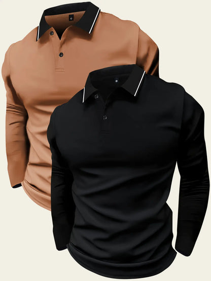 2-Pack Men's Long-Sleeved Lapel Polo Shirts