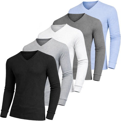 Men's 5-Pack 100% Cotton Waffle-Knit Thermal Shirts – Crew Neck & Henley