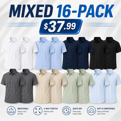 Limited Deal 8-Pack Men's Breathable Quick-Dry Stretch Short Sleeve Button-Front Shirts