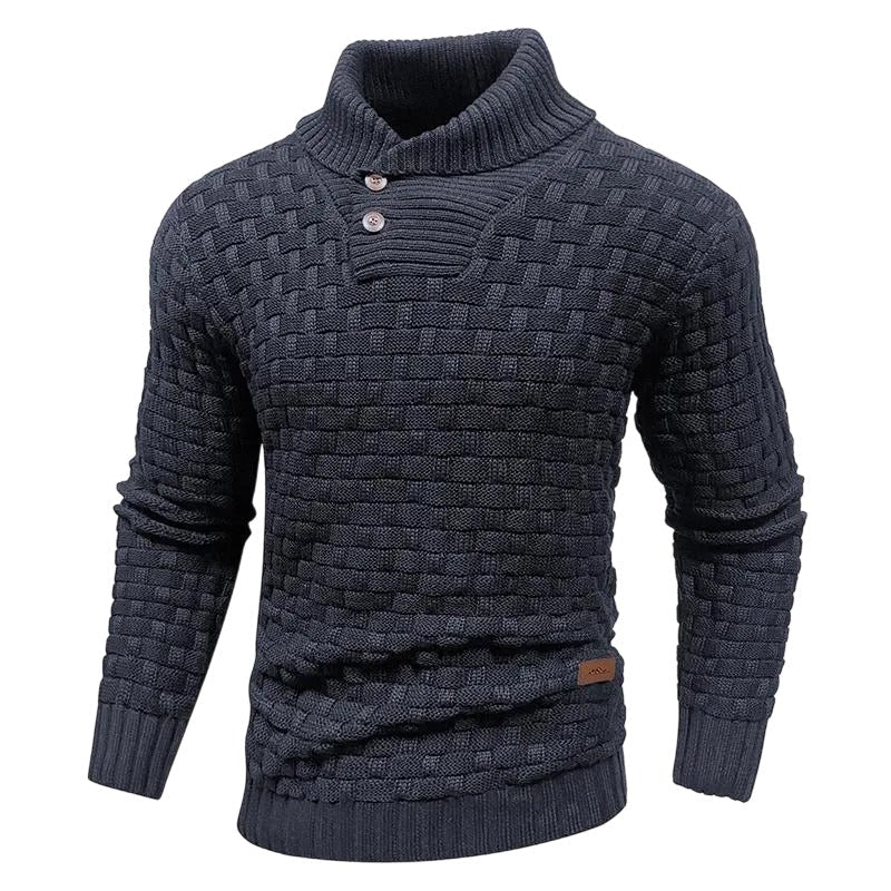 💚Men's Regular Textured Patched Detail Shawl Collar Sweater