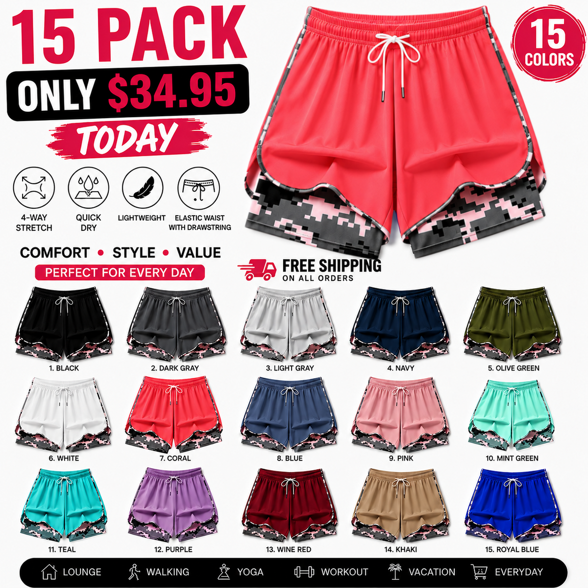 【LAST DAY SALE】Women's casual athletic shorts with pockets