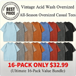 Men's Plus Size 100% Cotton Acid Wash Oversized Heavyweight Vintage T-Shirt