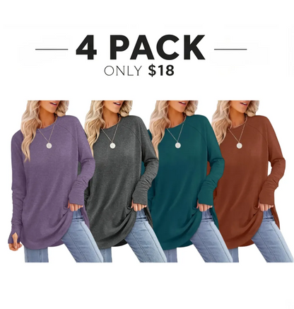 Womens Long Sleeve Round Neck Tunic Tops