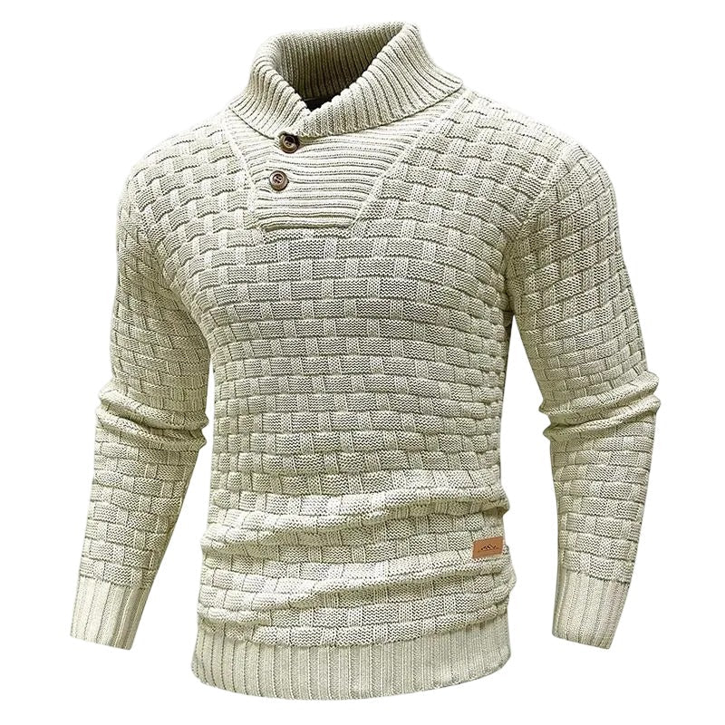 💚Men's Regular Textured Patched Detail Shawl Collar Sweater