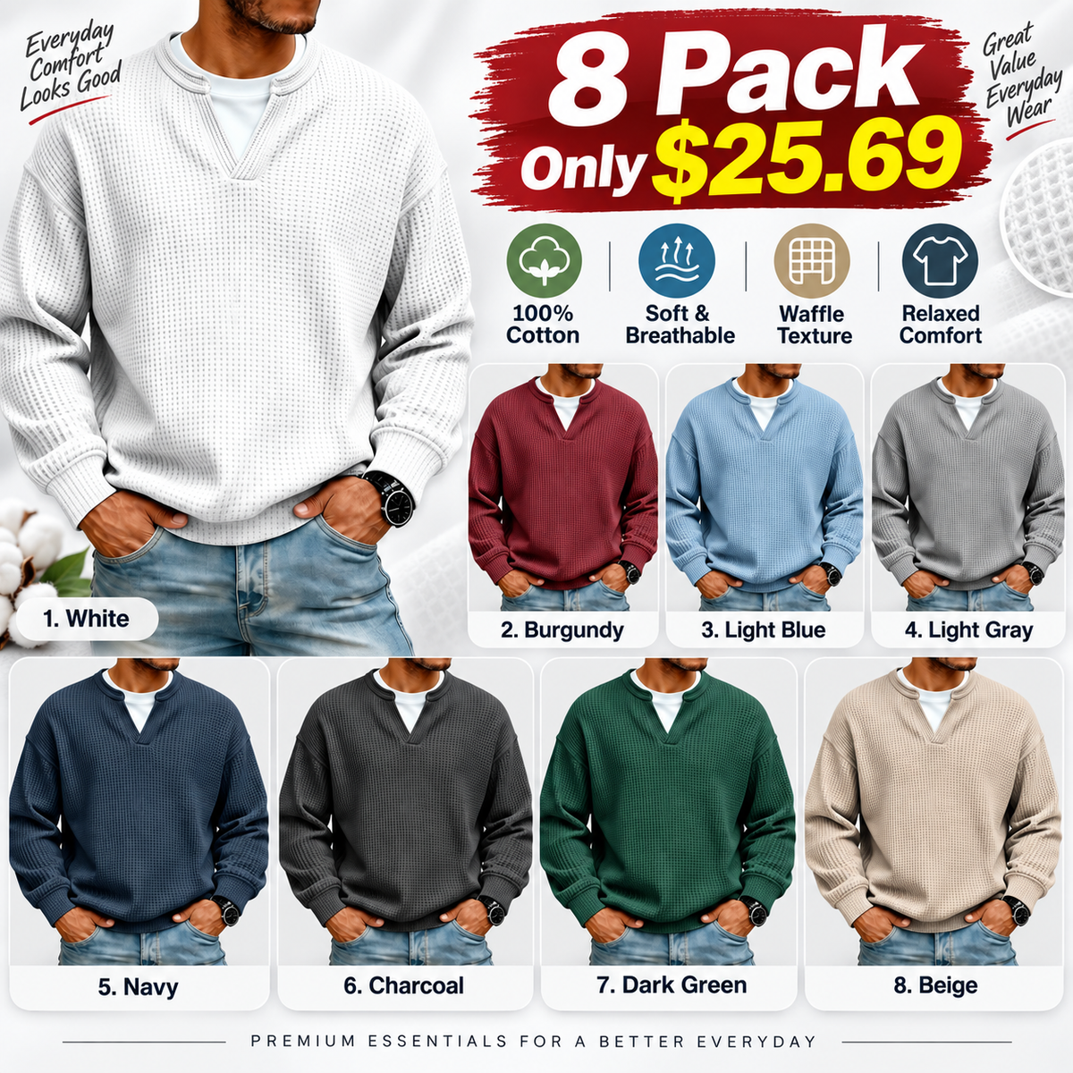 🍂Autumn Sale🍂Men's Minimalist Waffle-Knit Long-Sleeve T-Shirt