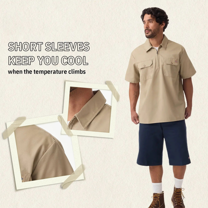 1/4 Zip Work Shirt,Relaxed fit,Stay cool,Workwear Style Top Breathable Short Man.