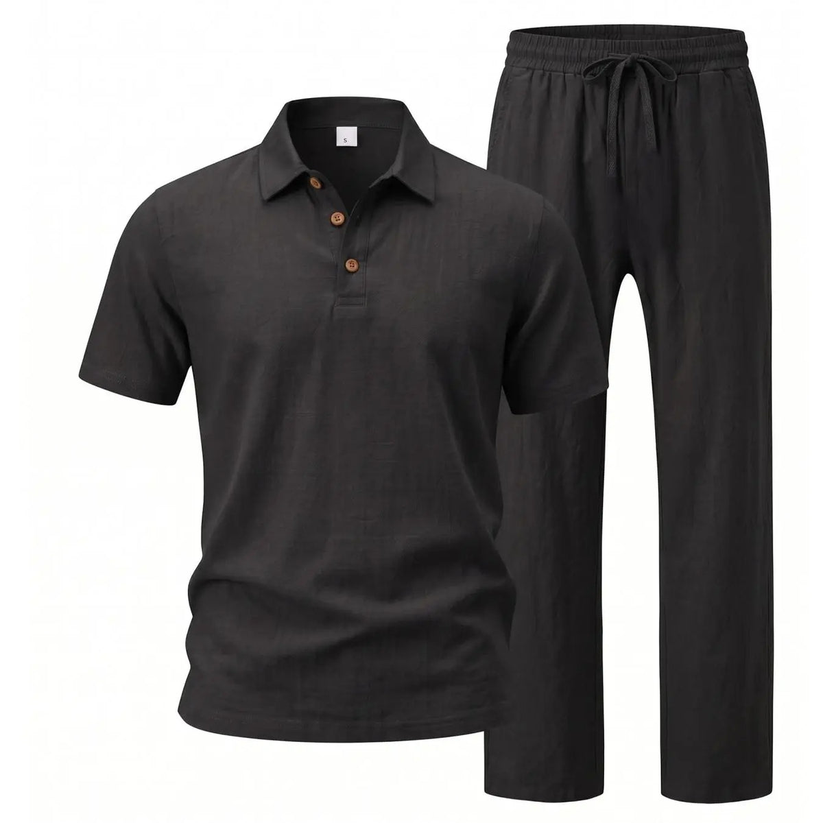 Men's Linen 2 Piece Summer Outfit - Short Sleeve Button Down Shirt & Drawstring Long Pants Casual Beach Vacation Set