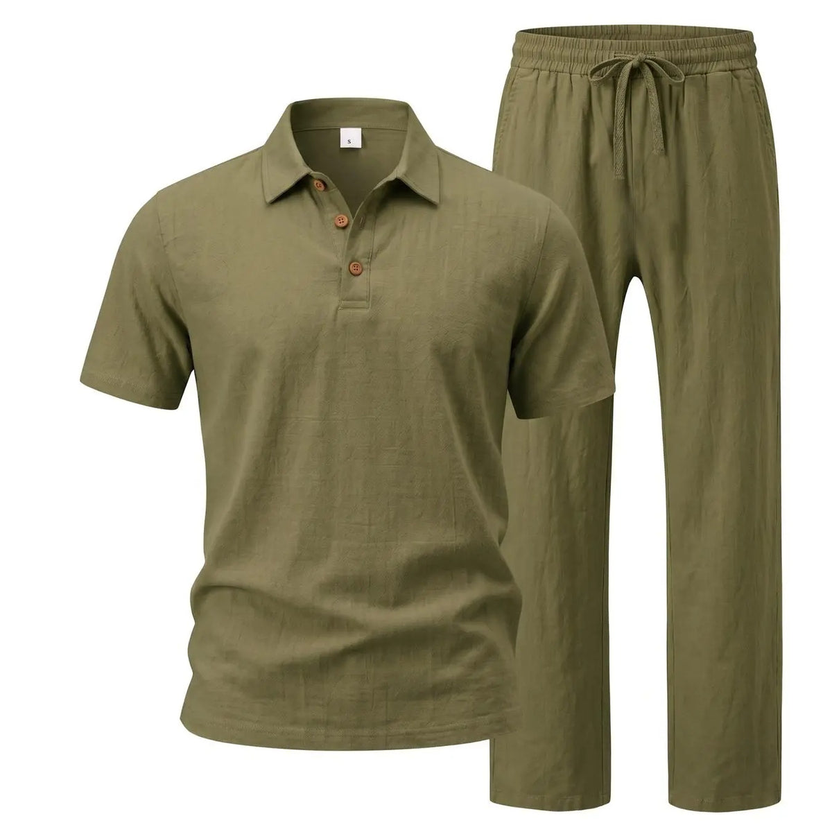 Men's Linen 2 Piece Summer Outfit - Short Sleeve Button Down Shirt & Drawstring Long Pants Casual Beach Vacation Set