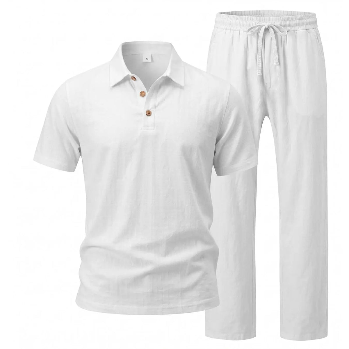 Men's Linen 2 Piece Summer Outfit - Short Sleeve Button Down Shirt & Drawstring Long Pants Casual Beach Vacation Set