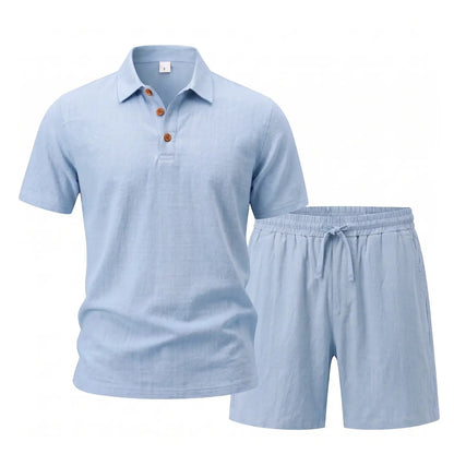 Men's Linen 2 Piece Summer Outfit - Short Sleeve Button Down Shirt & Drawstring Long Pants Casual Beach Vacation Set