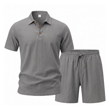 Men's Linen 2 Piece Summer Outfit - Short Sleeve Button Down Shirt & Drawstring Long Pants Casual Beach Vacation Set