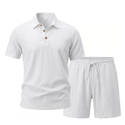 Men's Linen 2 Piece Summer Outfit - Short Sleeve Button Down Shirt & Drawstring Long Pants Casual Beach Vacation Set