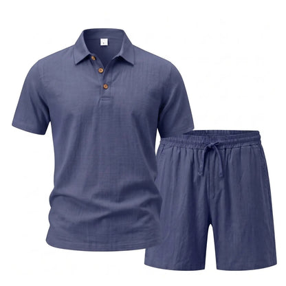 Men's Linen 2 Piece Summer Outfit - Short Sleeve Button Down Shirt & Drawstring Long Pants Casual Beach Vacation Set