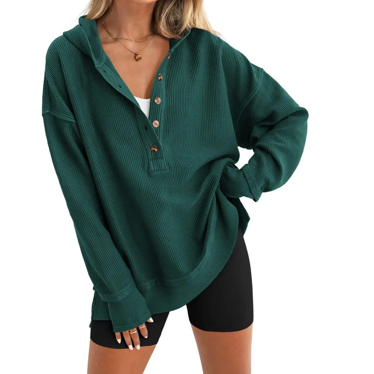 🔥Oversized V-Neck Hoodie – Side Slit Pullover