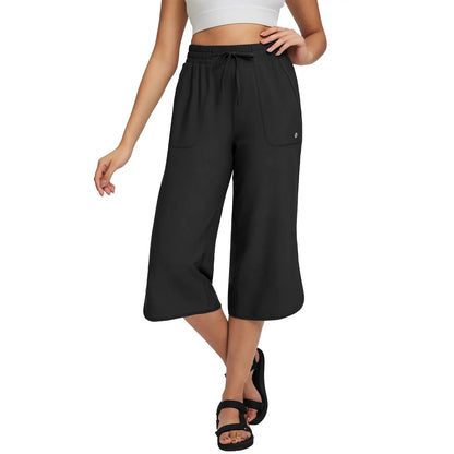 Women's High Waist 20" Wide Leg Capri Pants UPF 50+ Quick Dry Tummy Control Casual Lounge Pants with Deep Pockets