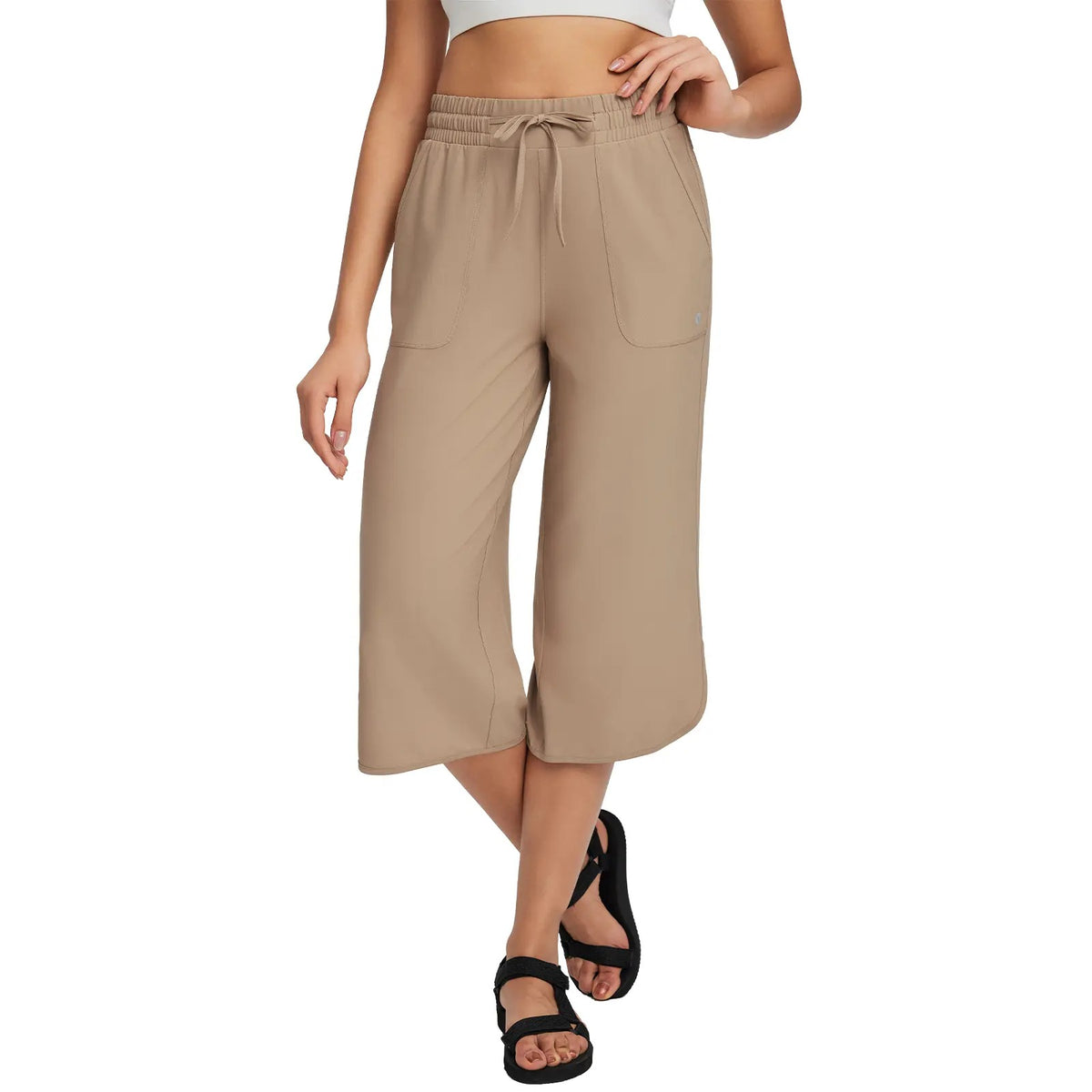 Women's High Waist 20" Wide Leg Capri Pants UPF 50+ Quick Dry Tummy Control Casual Lounge Pants with Deep Pockets