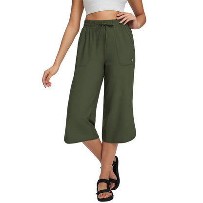 Women's High Waist 20" Wide Leg Capri Pants UPF 50+ Quick Dry Tummy Control Casual Lounge Pants with Deep Pockets