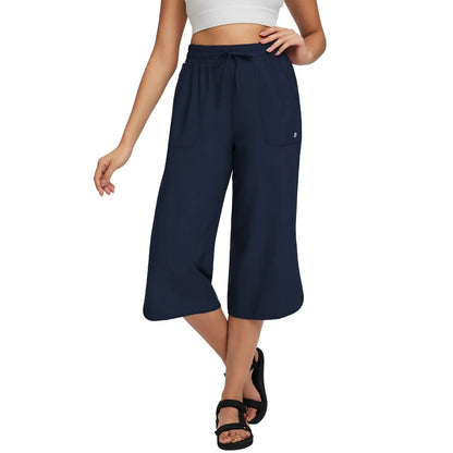 Women's High Waist 20" Wide Leg Capri Pants UPF 50+ Quick Dry Tummy Control Casual Lounge Pants with Deep Pockets