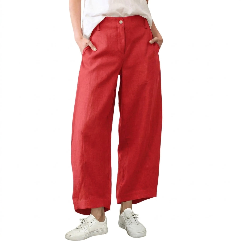 Women's High Waist Linen Blend Wide Leg Pants Casual Baggy Pull On Summer Trousers with Pockets & Zipper