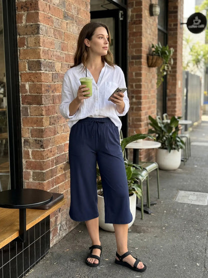 Women's High Waist 20" Wide Leg Capri Pants UPF 50+ Quick Dry Tummy Control Casual Lounge Pants with Deep Pockets