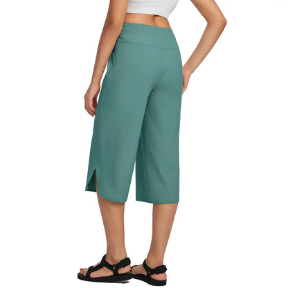 Women's High Waist 20" Wide Leg Capri Pants UPF 50+ Quick Dry Tummy Control Casual Lounge Pants with Deep Pockets