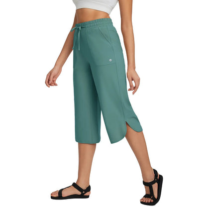 Women's High Waist 20" Wide Leg Capri Pants UPF 50+ Quick Dry Tummy Control Casual Lounge Pants with Deep Pockets