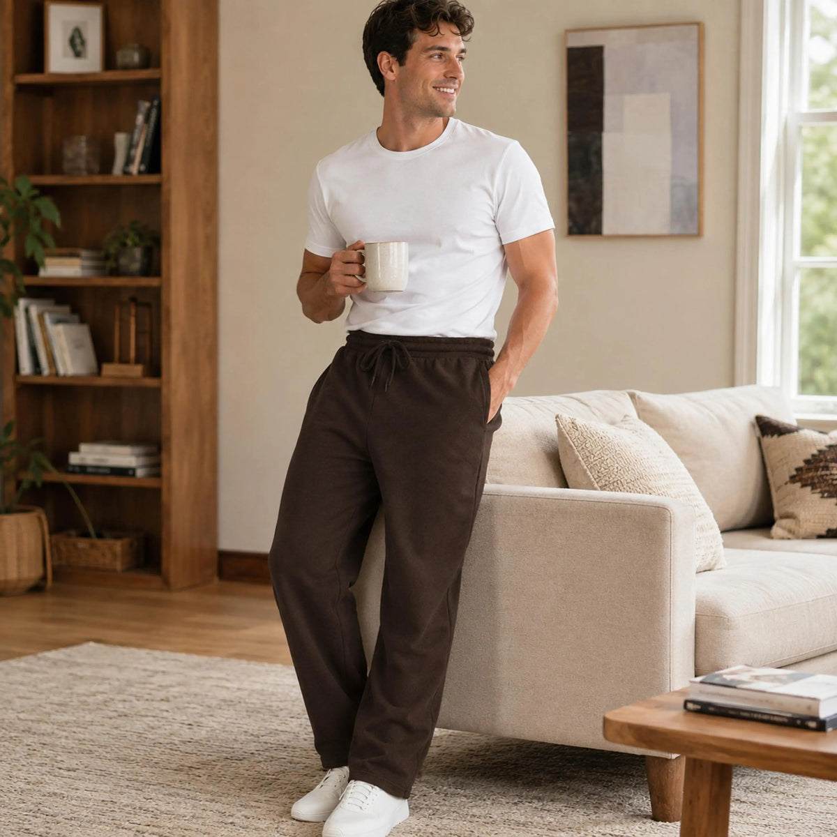 Men's Classic Heavyweight Fleece Sweatpants Open Bottom Loose Casual Warm Athletic Pants for Daily & Sports Wear