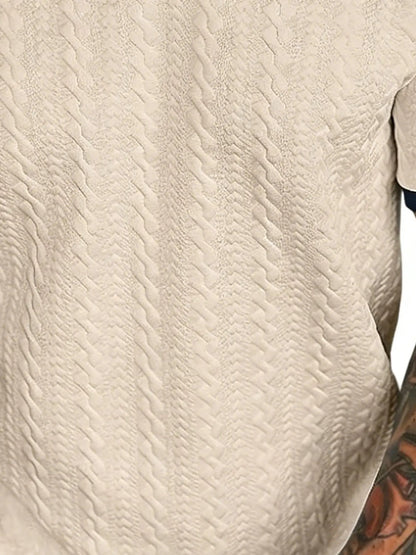 Men's Contrast Textured Knit Polo Shirt V-Neck Short Sleeve Old Money Casual Commuter Summer Tops