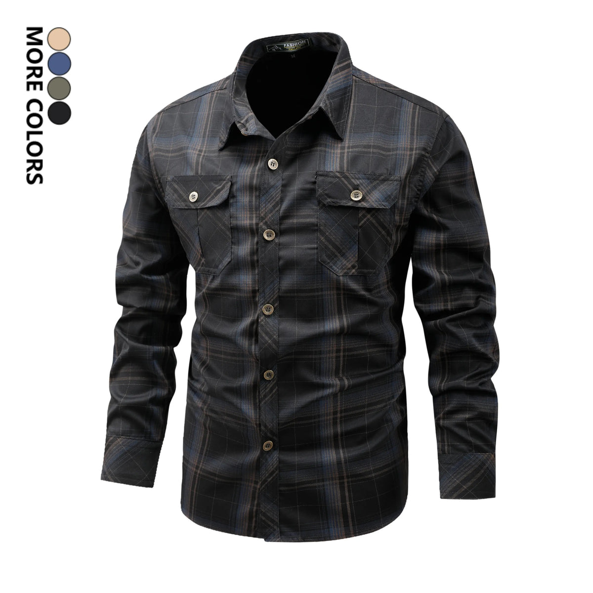 Men's Turn-Down Collar Plaid Long Sleeve Shirt Button Front Breathable Casual Light Business Tops