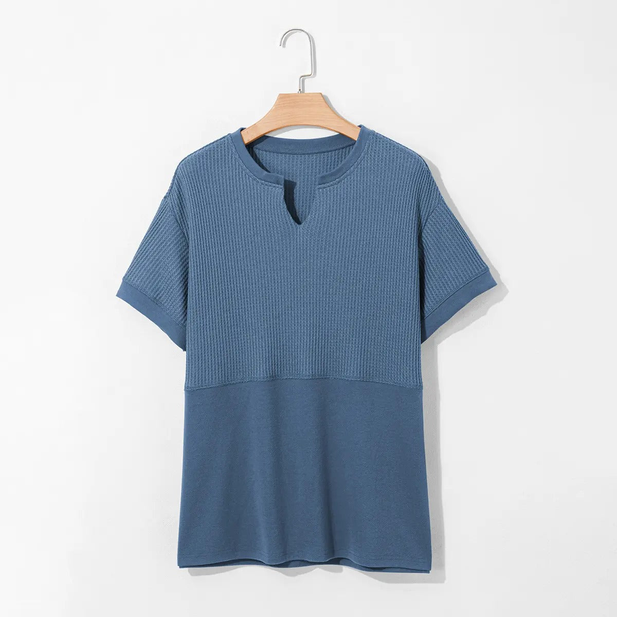Women's Waffle Knit V-Neck Tunic Top Casual Short Sleeve Loose Fit Lightweight Summer Shirt for Beach Party Back to School Daily Wear