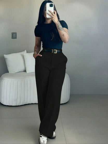 💝💝Women's High Waisted Straight Leg Suit Pants Flowy Drape Casual Office Long Trousers with Slimming Effect for Daily Versatile Wear