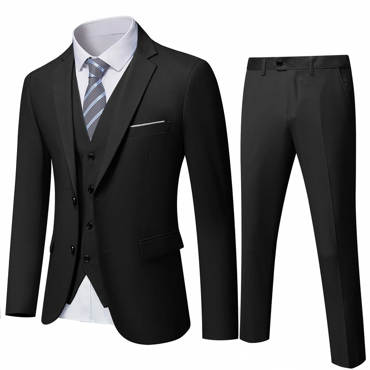 Men's 3-Piece Formal Suit Set Long Sleeve Blazer, Vest, Pants and Tie, Premium Business Wedding Groom Outfit