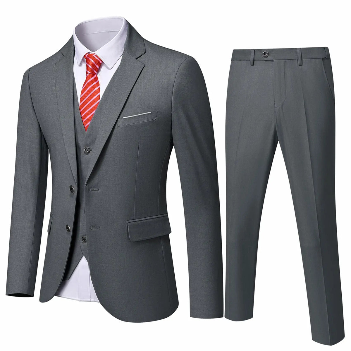 Men's 3-Piece Formal Suit Set Long Sleeve Blazer, Vest, Pants and Tie, Premium Business Wedding Groom Outfit