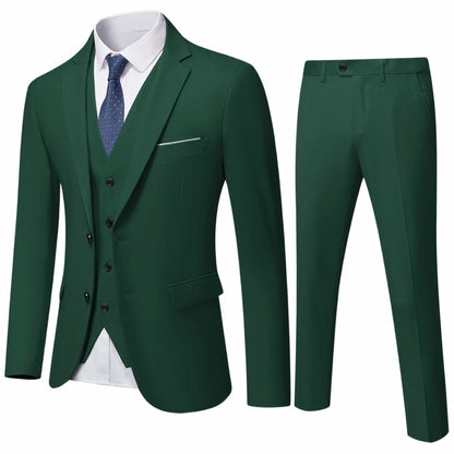 Men's 3-Piece Formal Suit Set Long Sleeve Blazer, Vest, Pants and Tie, Premium Business Wedding Groom Outfit