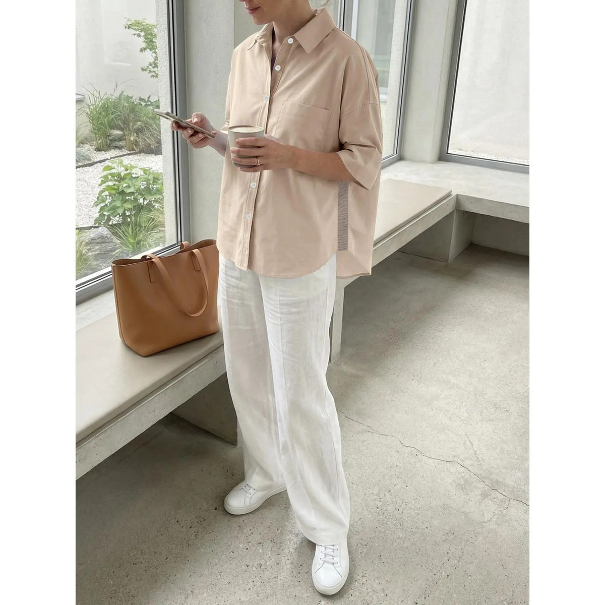 Women's Oversized V-Neck Button Down Blouse Half Sleeve High Low Loose Fit Business Casual Summer Tops