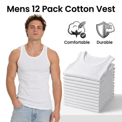 12 Pack Men's Ribbed Cotton Tank Tops Soft Stretch Sleeveless A-Shirts, Casual Everyday & Gym Basic Undershirts