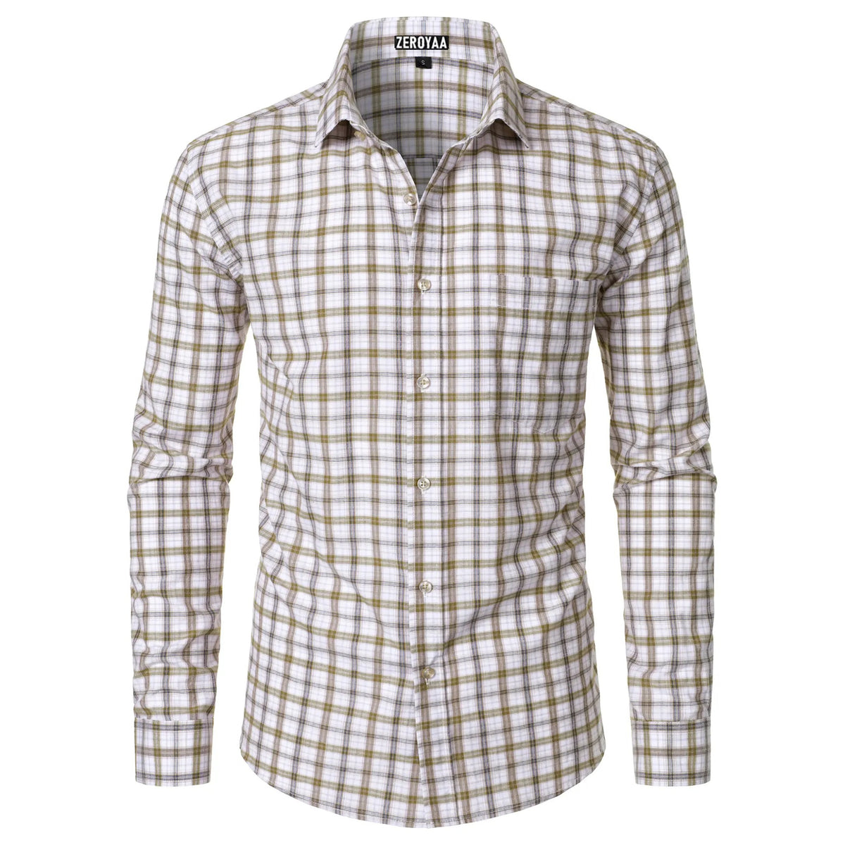Men's Plaid Gingham Slim Fit Dress Shirt Long Sleeve Classic Button Down Lightweight Casual Formal